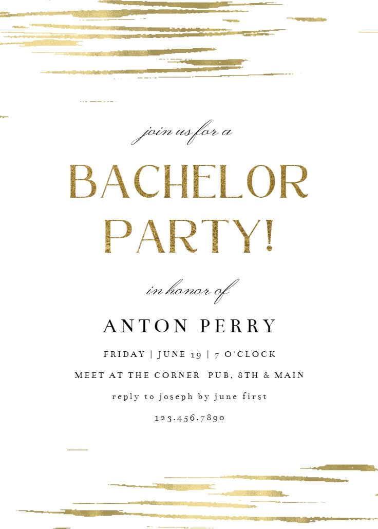 Golden Strokes Bachelor Party Invitation Template Greetings Island